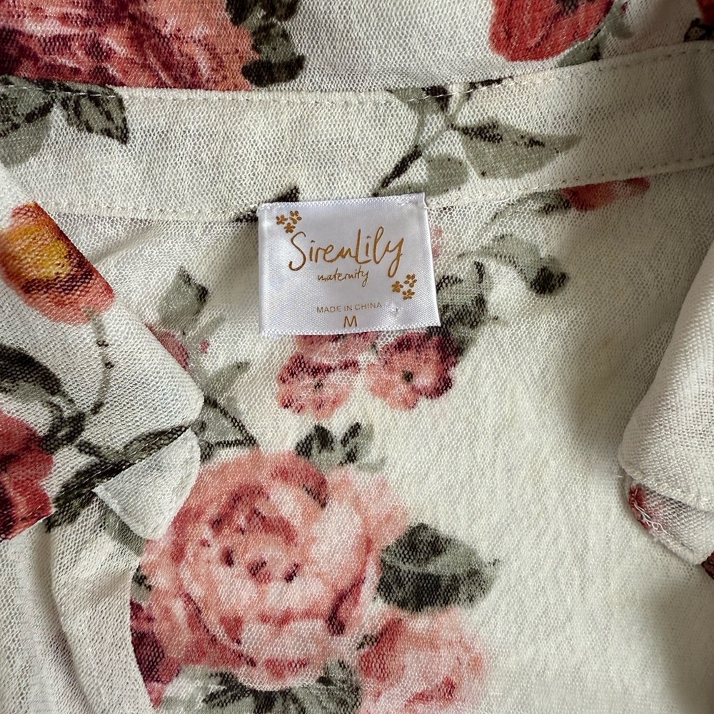 Siren Lily White and Pink Floral Long Sleeve Sheer Coverup - Picture 2 of 6